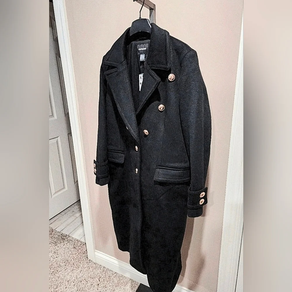 NWT Express Faux Wool Novelty Button Fitted Coat Size XL - Picture 3 of 16